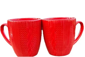 2 strukturierte Keramik rot Zopfmuster Pullover Kaffeetassen Tassen Royal Norfolk - Bild 1 von 1
