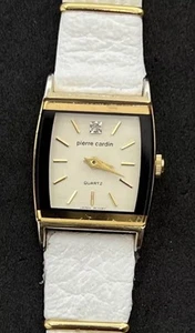 Vintage 1991 PIERRE CARDIN Diamond Women’s 26mm Quartz Watch Gold Black Leather - Picture 1 of 11