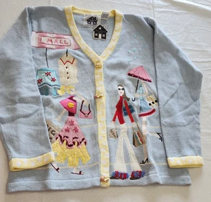 Storybook Knits Gone Shopping Sweater Medium Blue NWT Vintage Home Shopping - Picture 1 of 8