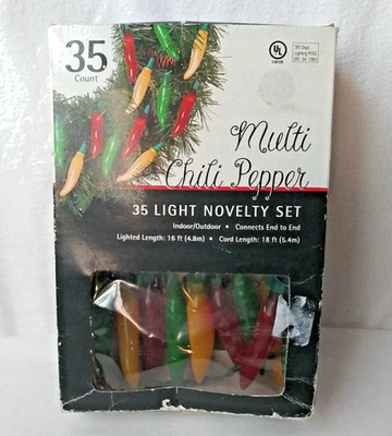 Vintage Chili Pepper Light Up Patio Indoor Outdoor 35 Lights Multi Color Unused - Image 1 of 4