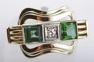Turmalin Diamant Ring 585 Gelb Gold 14k Gr 54 Top - Bild 1 von 10