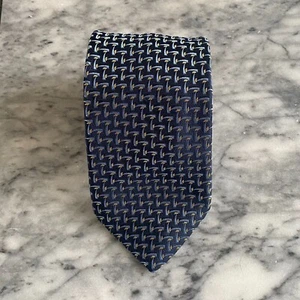 Brioni 100% Silk Navy Blue Yellow Jacquard Print Handmade in Italy Tie~3.5" J44 - Picture 1 of 6