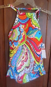 Anne Cole Bright Paisley Print High Neck Tankini Top Shelf Bra XS ~ NEW $68 - Picture 1 of 3