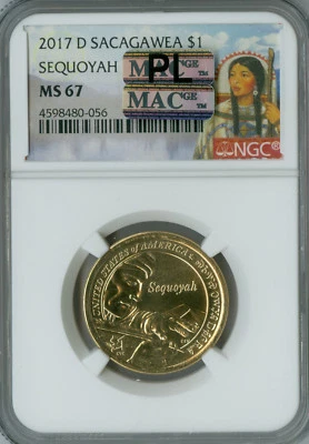 2017 D SACAGAWEA DOLLAR NGC MS67 MAC PL PQ 2ND FINEST MAC SPOTLESS .  - Image 1 of 4