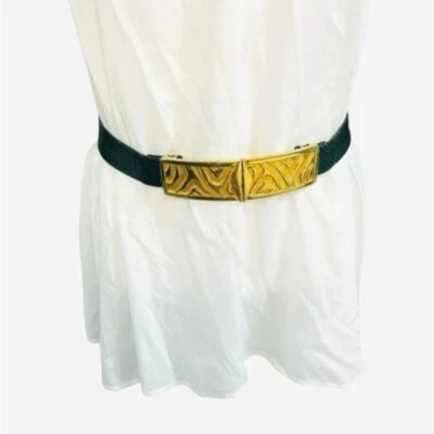 Vintage snake skin belt green and gold brass small high waist clip loop - Image 1 of 4