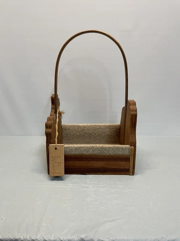 Unique Hand Painted Lined Wooden Basket With Rigid Handle Cover