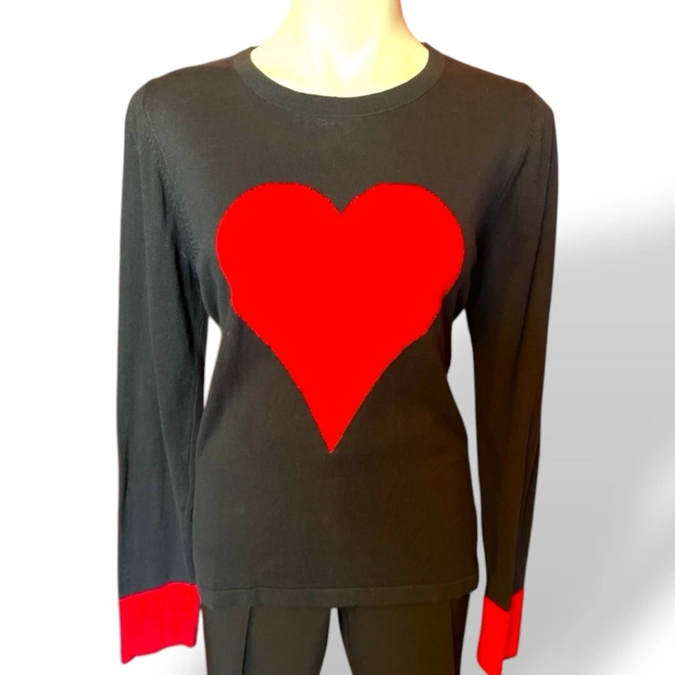 Siguiente...tejido con amor | Suéter azul marino con reflejos y puños rojos | Talla 16 Foto 1 de 4