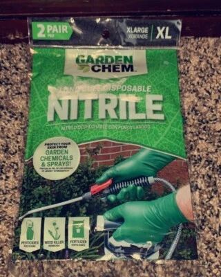 Guantes de jardín Garden Chem de puño largo desechables de nitrilo de alta resistencia 2 pares XL *NUEVOS Foto 1 de 2
