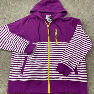 NWT Dumb Full Zip Hoodie Sweatshirt Women's 5 Purple Striped Pockets - Picture 1 of 7