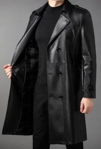 Gabardina de cuero real de negocios para hombre chaqueta de invierno de doble botonadura de longitud media - Imagen 1 de 13