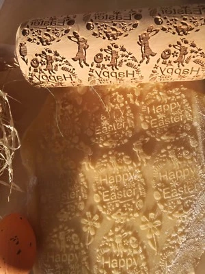  Engraved Rolling Embossed Dough Roller Wooden Rolling Pin Easter Eggs Pattern - Image 1 of 4