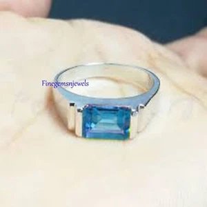 Natural 6 X 8 MM Blue topaz Gemstone 925 Sterling silver Ring for Men's #5666 - Picture 1 of 4