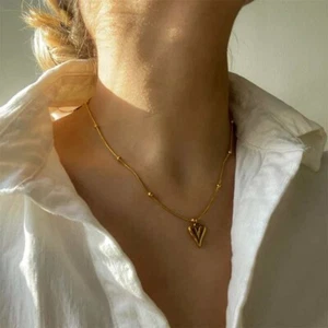Gold Heart pendant  stainless steel non tarnish chains pendant necklace - Picture 1 of 17