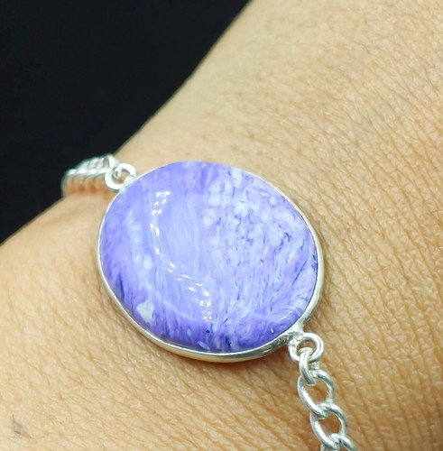 VALENTINO Bracciale in argento sterling 925 con pietre preziose ovali caroite naturale