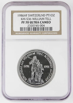 Switzerland 1986 100 Francs 1 Oz Platinum Proof Coin Shooting Festival NGC PF70 - Image 1 of 4