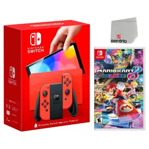 Nintendo Switch OLED + Mario Kart 8 Deluxe, Sentriq Screen Cleaning Cloth Bundle - Picture 1 of 15