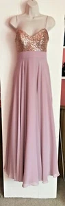 ALFRED ANGELO SAPPHIRE SIZE 8 ROSE GOLD/SPARKLY FORMAL GOWN W/SPAGHETTI STRAPS - Picture 1 of 8