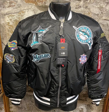 ALPHA INDUSTRIES NEW ERA MLB FLORIDA MARLINS MA-1 BOMBER JACKET NEW WITH TAGS Cover