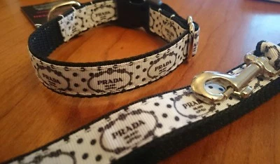 Dog Collar and Lead 10" - 14" neck size.  FREE FABRIC DESIGN made in England  - Image 1 of 4