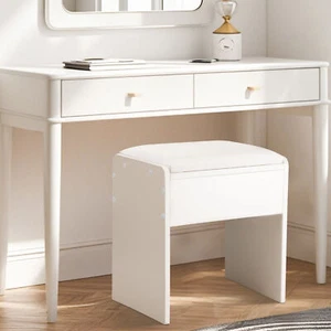 White Dressing Table Stool Soft Padded Cushion Piano Seat Makeup Chair Modern - Picture 1 of 7