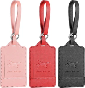 Leather Luggage Tags, 3 Pack Luggage Suitcase Tags with Name ID Card for Suit... - Picture 1 of 12