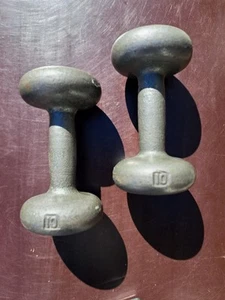 Vintage IVANKO ? Bun Style 2 x 10 Lbs Dumbells Ergo Handles Weights Dumbbells - Picture 1 of 14