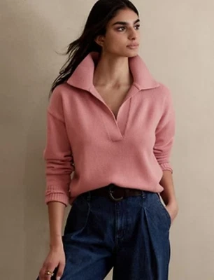 Banana Republic 100% Cashmere Johnny Collar Polo Sweater Pink Medium - Image 1 of 4