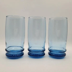 3er Set Vintage Anchor Hocking Saturn Blau 15oz Becher Doppelring Basis Gläser - Bild 1 von 8