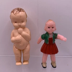 Lot of 2 Vintage Celluloid Baby And Girl Dolls Miniature - Picture 1 of 7