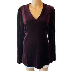 BABY&ME Purple XL Maternity Casual Velvet Velour V Neck Top Long Sleeve Holiday - Picture 1 of 10