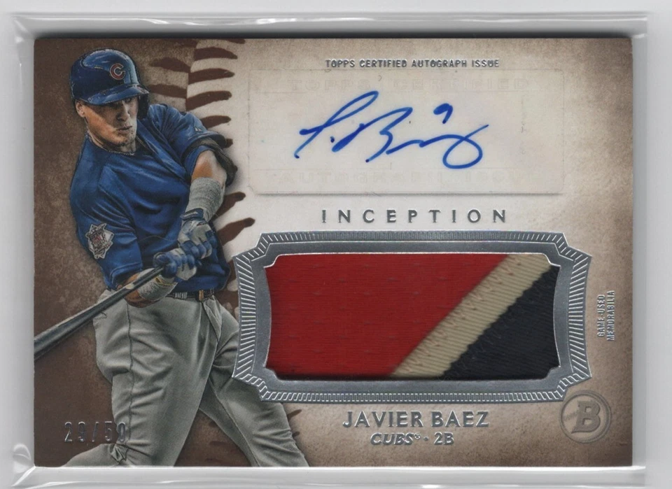 2015 Bowman Inception Javier Baez Auto Jumbo 3 Color Patch / 50 IAP-JBA - Image 1 of 2