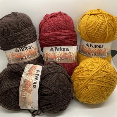 Yarn Lot Patons Classic Wool 100% Merino burgundy gold brown 1+ pound - Image 1 of 4