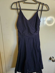 Maeve Anthropologie Navy Blue V Neck Eyelet Dress Lined Size XS Festival - Picture 1 of 7