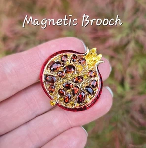 MAGNETIC Jeweled Pomegranate Brooch. Fall, Winter, Christmas Thanksgiving jewel - Picture 1 of 7