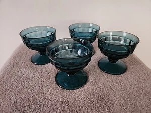 Whitehall Colony Teal Indiana Cubist Footed Sherbert Glasses Set of 4 - Vintage - Picture 1 of 5