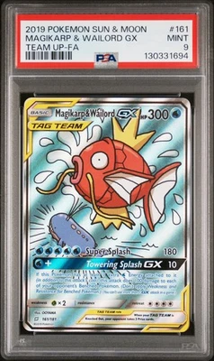 2019 POKEMON SUN & MOON TEAM UP #161 FULL ART/MAGIKARP & WAILORD GX PSA 9 - Image 1 of 2