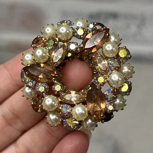 De colección 1940’s Sherman Broche Prong Set Aurora Boreal Cristales Perlas Prendedor ¡BONITO! - Imagen 1 de 10