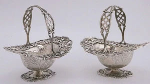 Antique Sterling Silver Sugar Baskets Handwrought Baroque Style - Picture 1 of 9