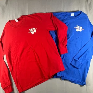 Trader Joe’s Long Sleeve T Shirt Lot Red Blue Men’s Large Port & Company Cotton - Picture 1 of 10
