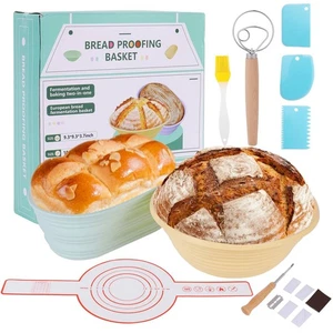 2x Silicone Banneton Bread Proofing Baskets Set 9"Round & 10" Oval Complete Kits - Picture 1 of 10