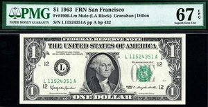 1963 1900-Lm $1 San Francisco Mule Federal Reserve Note • PMG 67 EPQ ((TOP POP)) - Picture 1 of 2