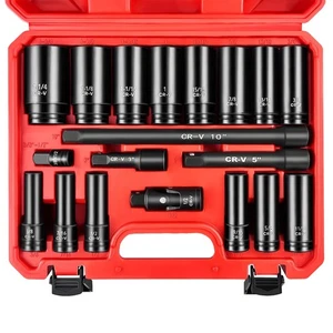 1/2-Inch Drive Deep Impact Socket Set, 19 Piece SAE Socket Set, 6 Point, Cr-V... - Picture 1 of 9