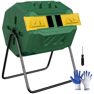 Dual Rotating Outdoor Garden Compost Wast Bin Green Capacity Composter 43 Gallon - Picture 1 of 24