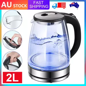 Electric Glass Kettle 360° Rotation Stainless Steel LED Light Kitchen Water Jug - Picture 1 of 12