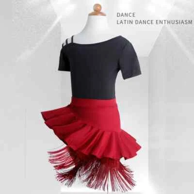 Girls Dresses Costume Fringe Latin Dance Salsa Dance Tango Stage Wear Cha Cha - Image 1 of 4