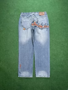 Vintage seltene Akademiks Baggy bestickt Herren 36 Y2K Skater Grunge Jeans - Bild 1 von 9