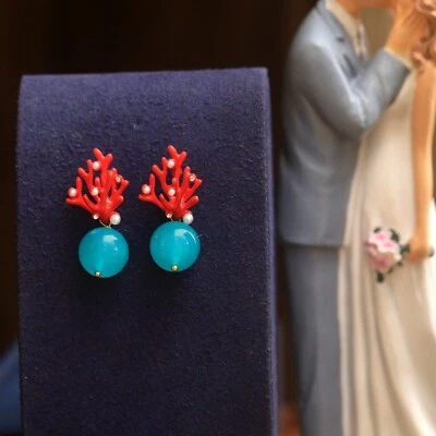 Ohrringe Clip Auf Nicht Durchbohrt Koralle Emaille Rot Amazonit Türkis DZ1 - Bild 1 von 4