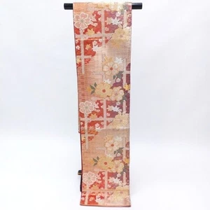 Obi Belt for Kimono Robe Japanese Silk Pink Fukuro Sash Fabric Floral F/S - Picture 1 of 6