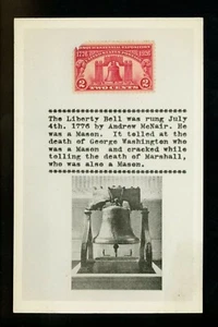 Fraternal Org. Estampilla masónica de masón postal RPPC de Estados Unidos #627 La Campana de la Libertad  - Imagen 1 de 2