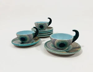 3x Nikolay Diulgheroff Mazzotti Giuseppe Albisola Coffee Cups & Saucers Set - Picture 1 of 21